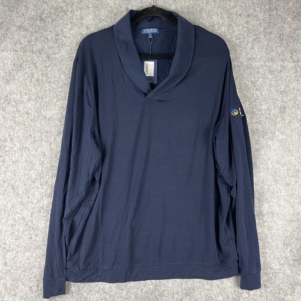 Peter Millar Crown Crafted Merino Wool Blend Shawl Neck Shirt Mens XL Blue NEW